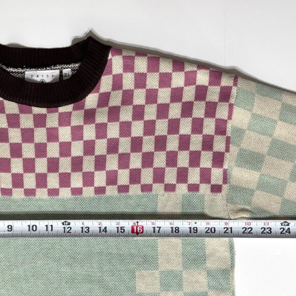 Daisy Street Patchwork Oversized Jumper Sweater Dress UK 8 US XS Stripe Checker - Picture 8 of 9